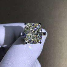 Load image into Gallery viewer, 12 Carat Cushion Cut Moissanite Ring 4 Claw Cathedral Basket Solitaire G-H Near Colorless