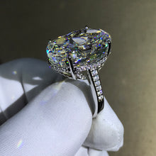 Load image into Gallery viewer, 30 Carat Oval Cut Moissanite Ring G-H Colorless Hidden Halo Bead-set Cathedral