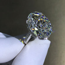 Load image into Gallery viewer, 30 Carat Oval Cut Moissanite Ring G-H Colorless Hidden Halo Bead-set Cathedral