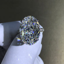 Load image into Gallery viewer, 30 Carat Oval Cut Moissanite Ring G-H Colorless Hidden Halo Bead-set Cathedral