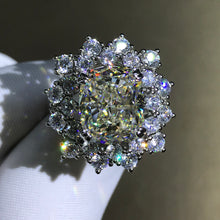 Load image into Gallery viewer, 6 Carat Cushion Cut Moissanite Ring Double Floating Halo Starburst G-H Colorless