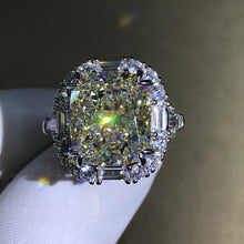 Load image into Gallery viewer, 8 Carat Cushion Cut Moissanite Ring G-H Colorless Double Claw Halo Three Stone