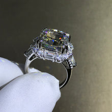 Load image into Gallery viewer, 8 Carat Cushion Cut Moissanite Ring G-H Colorless Double Claw Halo Three Stone