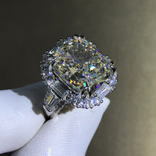 Load image into Gallery viewer, 8 Carat Cushion Cut Moissanite Ring G-H Colorless Double Claw Halo Three Stone