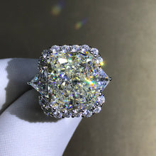 Load image into Gallery viewer, 8 Carat Cushion Moissanite Ring G-H Color 3 Stone Double Prong Halo Straight Shank