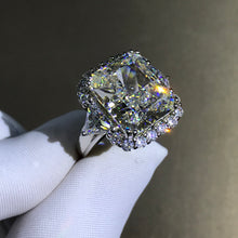 Load image into Gallery viewer, 8 Carat Cushion Moissanite Ring G-H Color 3 Stone Double Prong Halo Straight Shank