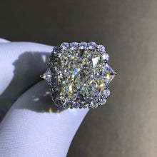 Load image into Gallery viewer, 8 Carat Cushion Moissanite Ring G-H Color 3 Stone Double Prong Halo Straight Shank
