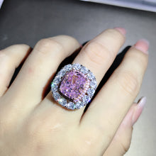 Load image into Gallery viewer, 6 Carat Cushion Cut Double Halo Split Shank VVS Moissanite Pink Ring