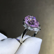 Load image into Gallery viewer, 4 Carat Pear Cut Moissanite Pink Halo Pinched Shank