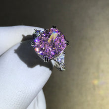 Load image into Gallery viewer, 6 Carat Cushion Cut Three Stone Moissanite Pink Ring