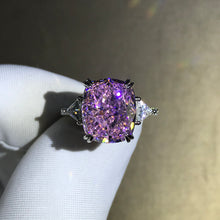 Load image into Gallery viewer, 6 Carat Cushion Cut Three Stone Moissanite Pink Ring