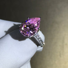 Load image into Gallery viewer, 6 Carat Pear Cut Moissanite Pink 5 Claw Basket French Pave