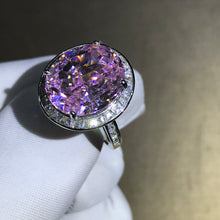 Load image into Gallery viewer, 8 Carat Oval Cut Moissanite Light Champagne Pink Halo Bead-set Cathedral