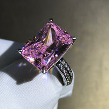 Load image into Gallery viewer, 10 Carat Radiant Cut Pink 4 Claw Basket Bead-set VVS Moissanite Ring