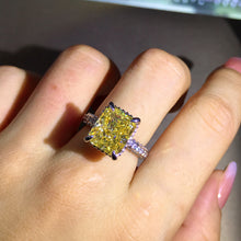Load image into Gallery viewer, 5 Carat Radiant Cut Moissanite Ring Vivid Yellow VVS Hidden Halo Bead-set Pave