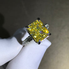 Load image into Gallery viewer, 5 Carat Radiant Cut Moissanite Ring Vivid Yellow VVS Hidden Halo Bead-set Pave