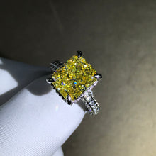 Load image into Gallery viewer, 5 Carat Radiant Cut Moissanite Ring Vivid Yellow VVS Hidden Halo Bead-set Pave
