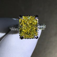 Load image into Gallery viewer, 5 Carat Radiant Cut Moissanite Ring Vivid Yellow VVS Hidden Halo Bead-set Pave