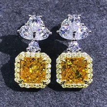 Load image into Gallery viewer, 1 Carat Yellow Square Radiant Cut Halo VVS Moissanite Drop Earrings