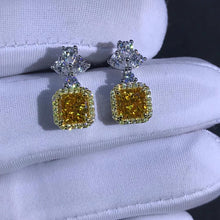 Load image into Gallery viewer, 1 Carat Yellow Square Radiant Cut Halo VVS Moissanite Drop Earrings