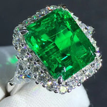 Load image into Gallery viewer, CHUNKY 8.6 Carat Cabochon Cut Lab Grown Emerald Pinched Starburst Kite set Ring - 9K, 14K, 18K Solid Gold and 950 Platinum