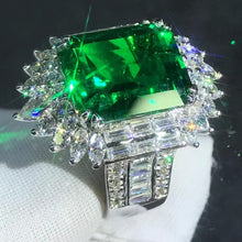 Load image into Gallery viewer, HUGE 8.8 Carat Emerald Cut Lab Grown Emerald Ring with Durable 9K Gold