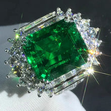 Load image into Gallery viewer, HUGE 8.8 Carat Emerald Cut Lab Grown Emerald Ring with Durable 9K Gold
