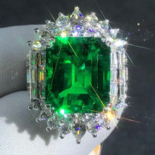 Load image into Gallery viewer, HUGE 8.8 Carat Emerald Cut Lab Grown Emerald Ring with Durable 9K Gold