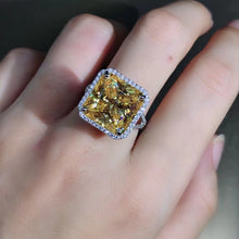 Load image into Gallery viewer, 11.5 Carat Square Radiant cut Moissanite Ring Deep Yellow VVS Halo Split Shank