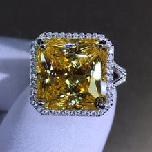 Load image into Gallery viewer, 11.5 Carat Square Radiant cut Moissanite Ring Deep Yellow VVS Halo Split Shank