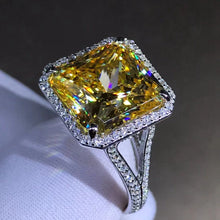 Load image into Gallery viewer, 11.5 Carat Square Radiant cut Moissanite Ring Deep Yellow VVS Halo Split Shank
