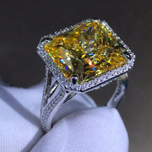 Load image into Gallery viewer, 11.5 Carat Square Radiant cut Moissanite Ring Deep Yellow VVS Halo Split Shank