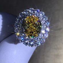 Load image into Gallery viewer, 5 Carat Oval Cut Moissanite Ring Vivid Yellow VVS Double Halo