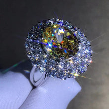 Load image into Gallery viewer, 5 Carat Oval Cut Moissanite Ring Vivid Yellow VVS Double Halo
