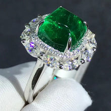 Load image into Gallery viewer, Gorgeous Classic 5.8 Carat Cabochon Cut Lab Grown Emerald Double Halo Plain Shank Ring - 9K, 14K, 18K Solid Gold and 950 Platinum