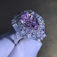 Load image into Gallery viewer, 4 Carat Pear Cut Pink Double Halo Split Shank VVS Moissanite Ring