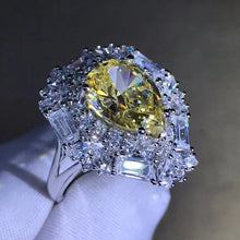 Load image into Gallery viewer, 4 Carat Pear Cut Moissanite Ring Vivid Yellow VVS Double Halo