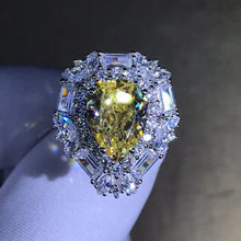 Load image into Gallery viewer, 4 Carat Pear Cut Moissanite Ring Vivid Yellow VVS Double Halo