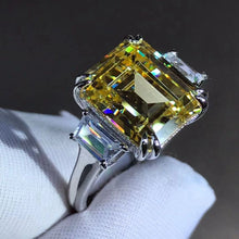 Load image into Gallery viewer, 5 Carat Emerald cut Moissanite Ring Vivid Yellow VVS Three-stone