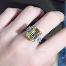 Load image into Gallery viewer, 5 Carat Emerald cut Moissanite Ring Vivid Yellow VVS Three-stone