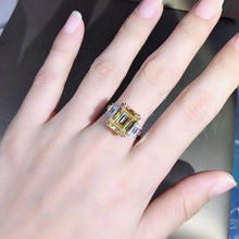 Load image into Gallery viewer, 5 Carat Emerald cut Moissanite Ring Vivid Yellow VVS Three-stone
