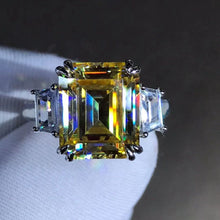 Load image into Gallery viewer, 5 Carat Emerald cut Moissanite Ring Vivid Yellow VVS Three-stone