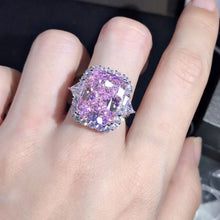 Load image into Gallery viewer, 10 Carat Radiant Cut Pink Halo Three Stone VVS Moissanite Ring