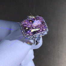 Load image into Gallery viewer, 10 Carat Radiant Cut Pink Halo Three Stone VVS Moissanite Ring