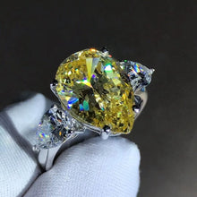 Load image into Gallery viewer, 6 Carat Canary Pear Cut Moissanite Ring Vivid Yellow VVS Three Stone