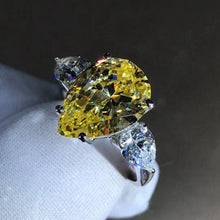 Load image into Gallery viewer, 6 Carat Canary Pear Cut Moissanite Ring Vivid Yellow VVS Three Stone