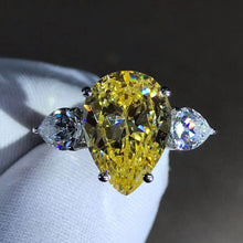 Load image into Gallery viewer, 6 Carat Canary Pear Cut Moissanite Ring Vivid Yellow VVS Three Stone