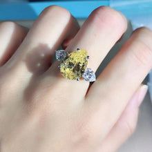 Load image into Gallery viewer, 6 Carat Canary Pear Cut Moissanite Ring Vivid Yellow VVS Three Stone