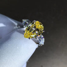 Load image into Gallery viewer, 6 Carat Canary Pear Cut Moissanite Ring Vivid Yellow VVS Three Stone