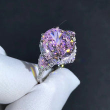 Load image into Gallery viewer, 5 Carat Pink Oval Cut Halo Three-stone VVS Moissanite Ring